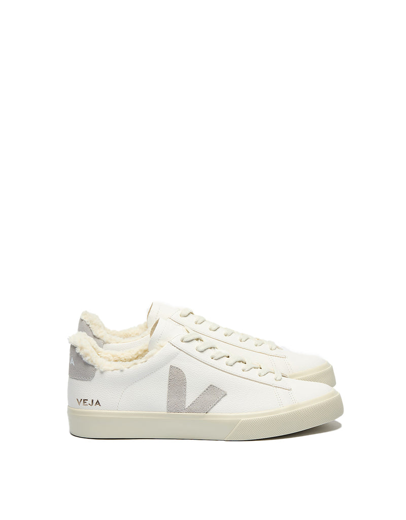 Veja CAMPO FURED LEATHER WHITE LIGHT GREY